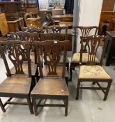 Late 18th cent. Oak country dining chair, vase shaped back splat, drop in seat, shaped rails on