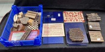 Fabric/Printing: Collection of thirty-one hardwood printing blocks for fabric printing plus twelve