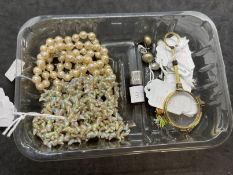 Jewellery: Mixed lot a pearl necklace, shell necklace, robin brooch, three pairs of mother of