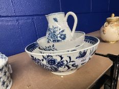 Ceramics: Two 18th cent. Worcester porcelain bowls with blue crescent mark 6¼ins. x 6ins.