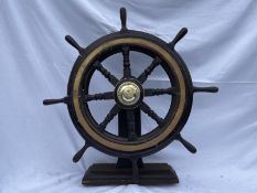 MARITIME: A good 19th century brass and hard wood ships wheel with the legend 'NORTHUMBRIAN MAID.