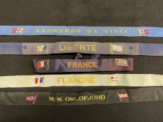 OCEAN LINER: Collection of gala night ribbons including Liberté and France. (5)