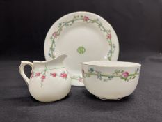 WHITE STAR LINE: Rare Stonier and Company Rose pattern trio of milk jug, saucer and sugar bowl. (3)