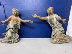 MARITIME: An extremely impressive rare pair of European 19th century treen stern figureheads in