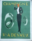 TRAVEL/ADVERTISING POSTERS: Superb example Champagne Vve A. Devaux by D'Apres Dryden lithograph in