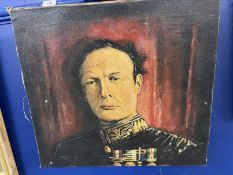 20th cent. English School: Oil on canvas of Sir Winston Churchill taken from an image of him in