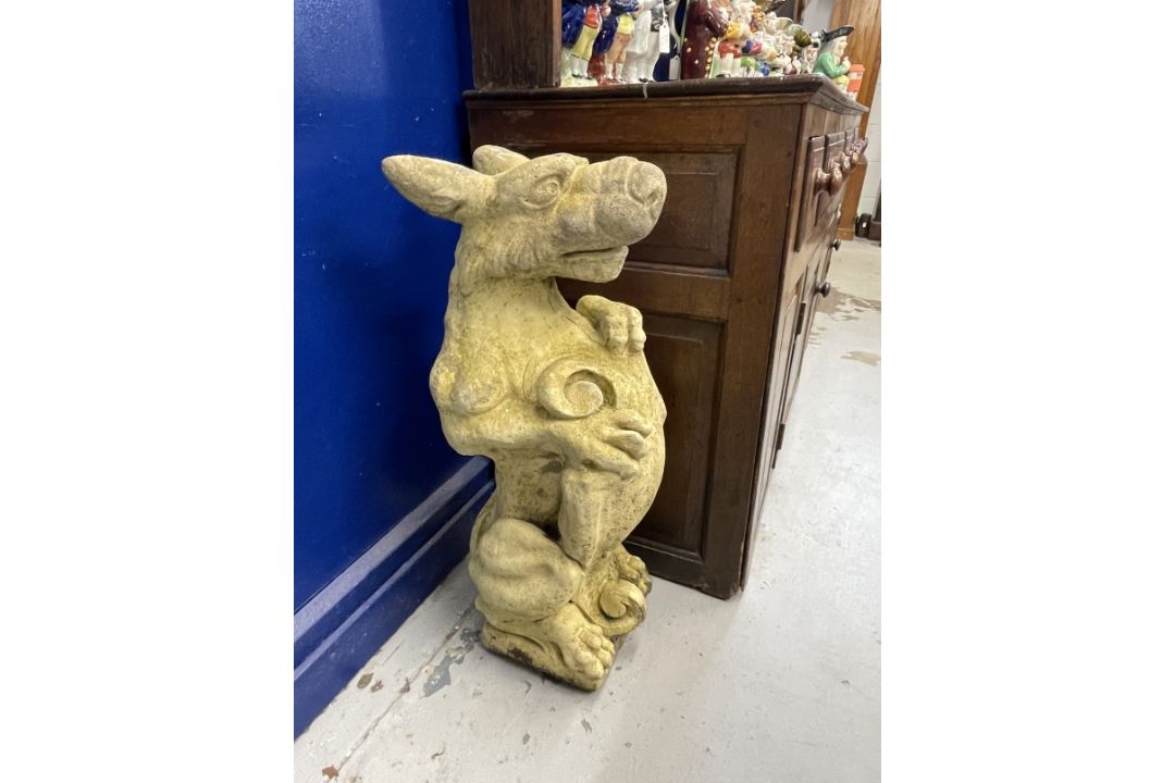 Gardenalia: Mid 20th cent. Pair of reconstituted mythical beasts. Height 28ins. - Image 3 of 3