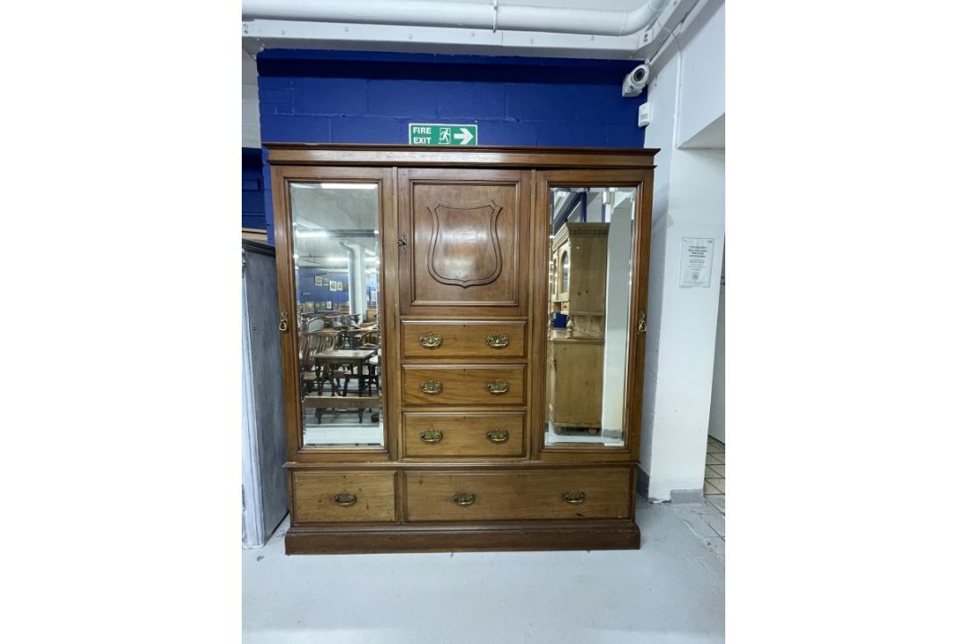 20th cent. Arts and Crafts mahogany, mirror fronted wardrobe by John Taylor & Son of Edinburgh, - Image 1 of 3