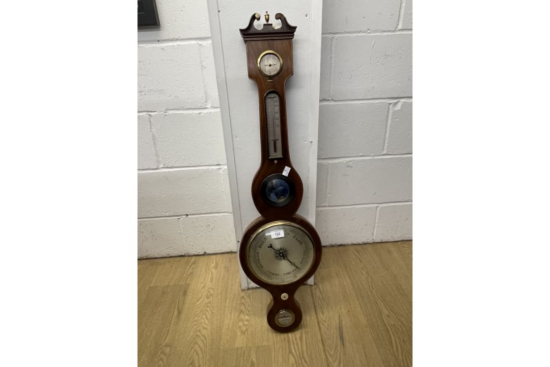 19th cent. Mahogany barometer with ebony stringing, made by R. Cockings, Andover. Approx. 38ins - Image 1 of 2