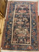 Carpets & Rugs: 19th cent. Persian/Caucasian carpet, black ground, central panel with stylised