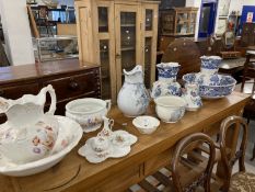 20th cent. Ceramics: Collection of items including Masons and Johnsons Brothers wash bowls, water