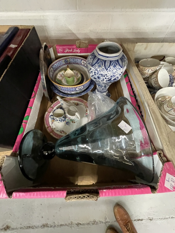 20th cent. Ceramics, glass and metalware. Minton bowl A/f, floral and gilt plates a pair, two Minton