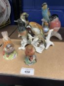 20th cent. Porcelain: Karl Ens bird figurines, includes Bullfinch, Chaffinch, Goldfinch, Redstart,