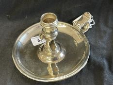 Hallmarked Silver: Chamber stick London 1758/59, worn makers mark, possibly John Bridge. Approx.