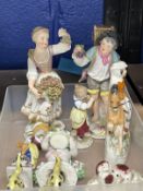 19th/early 20th cent. Esme Samson boy and girl grape vendors 5½ins, yellow and black cats 2ins,