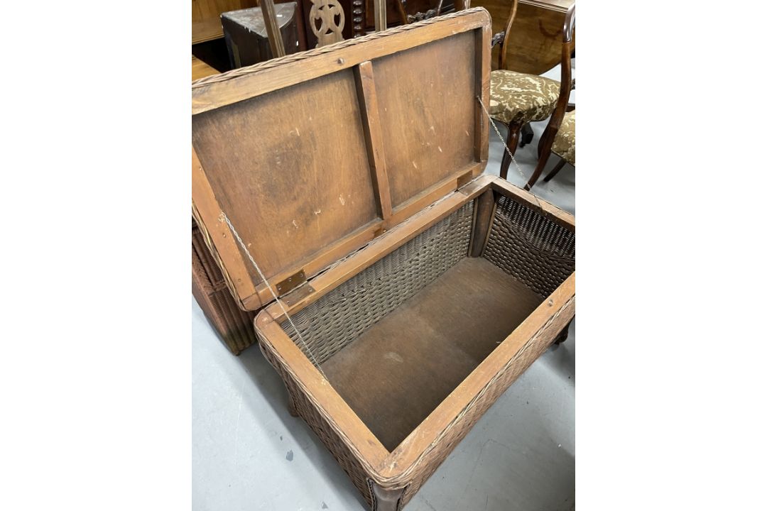 20th cent. Lloyd Loom bathroom unit with a glass top above a drawer and fall front, approx. 28ins. x - Image 2 of 2