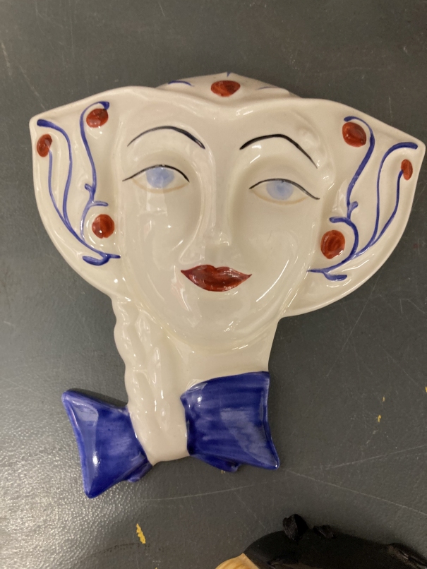 20th cent. Ceramics: Art Deco style Crown Devon pottery wall masks, hand painted and signed by - Image 5 of 6