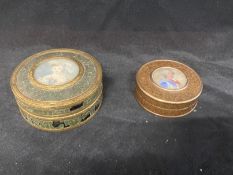 19th cent. Tortoiseshell snuff box with ivory portrait miniature, trace remains of green covering