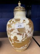 Early 20th cent. Royal Crown Derby ovoid shaped potpourri vase, white ground with gilt relief of