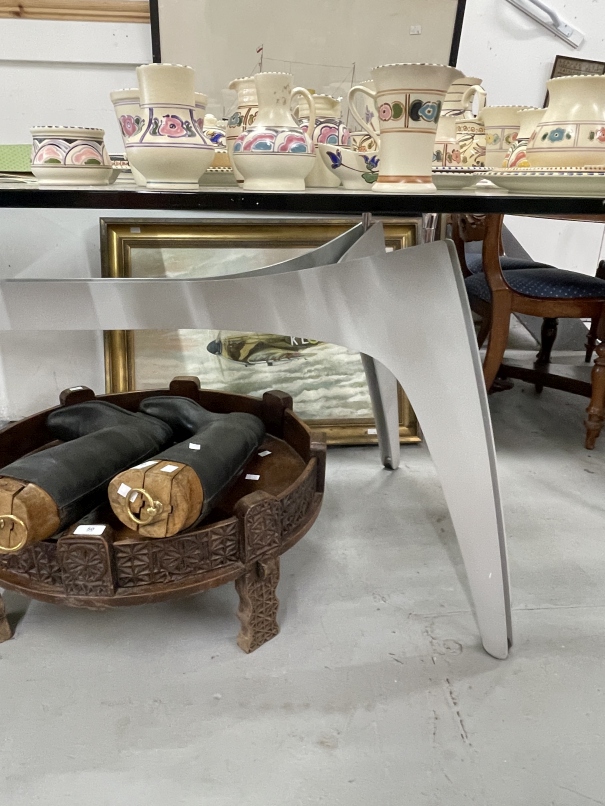 20th cent. Modern glass top table, possibly by Rolf Benz, oval egg shape top on a grey painted steel - Image 2 of 2