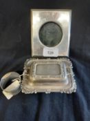 Hallmarked Silver: Butter dish and cover in the form of a miniature serving dish and a napkin