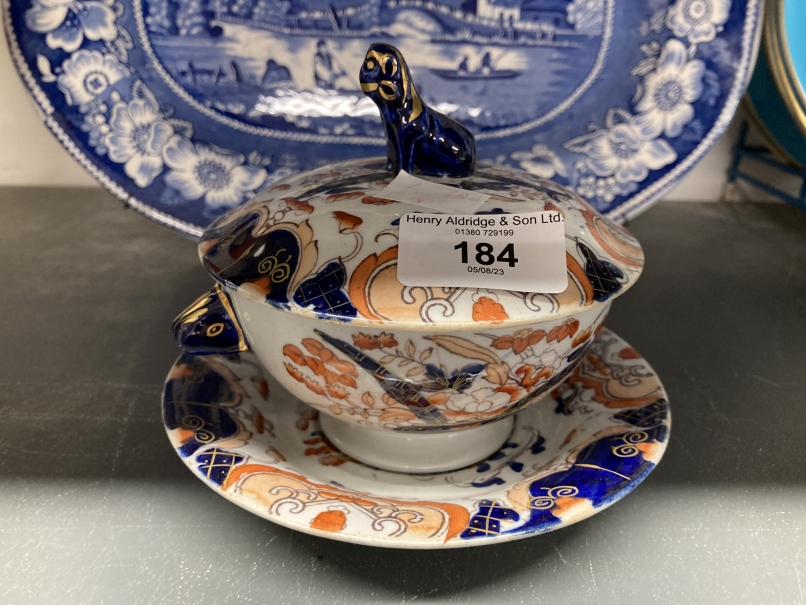 19th cent. English Ceramics: Masons Imari bowl, stand and cover, Spode blue and white meat serving - Image 2 of 3