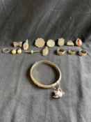 Silver Jewellery: Rings x 4, brooches x 4, pendants x 2, charms x 4, one bangle, and a pair of