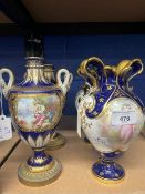 19th cent. Mintons cobalt blue, white and gilt two handled vases decorated with young children,