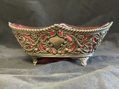 Hallmarked Silver: Bon bon dish with rose red glass liner, assayed Sheffield 1896. 2.8oz.