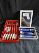 Russian Silver: White metal set of six teaspoons handles with leaf decoration, test as silver. Total