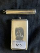 Hallmarked Silver: Cigarette holder with amber insert plus a Mappin & Webb card case. Approx. 3oz.