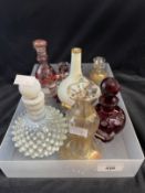 19th/20th cent. Glass: Italian, Bohemian red glass sherry set, bottle, two glasses and tray, ruby
