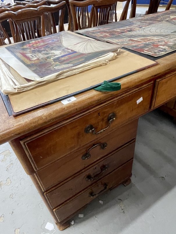 19th cent. Mahogany stained nine drawer twin pedestal desk with brass drop handles. Approx. 66ins. x - Image 2 of 2