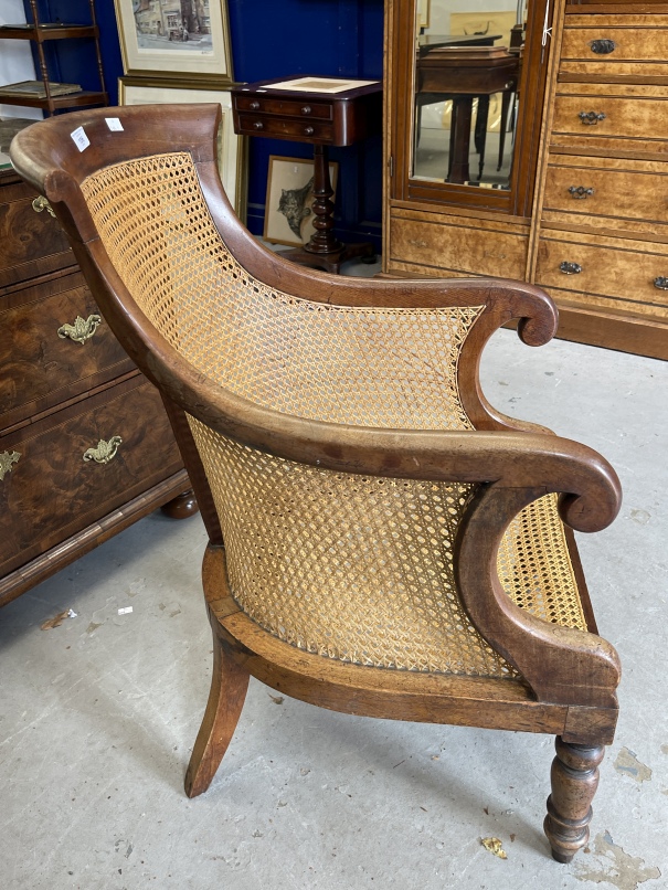 19th cent. Mahogany library chair with bergere back and seat, the latter requires attention. - Image 3 of 3