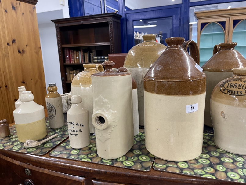 19th cent. Stoneware cider and porter jars, Mathhews Gillingham, Strong Romsey, Tate of Wells,