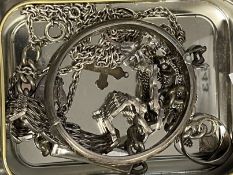 Jewellery: Hallmarked silver bracelets, chains, rings & crucifixes , etc. marked silver 4oz.