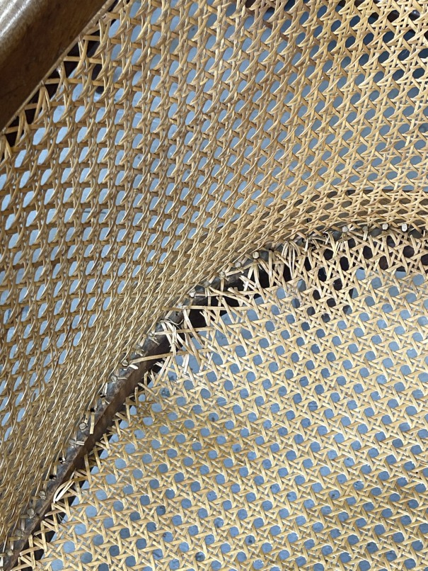 19th cent. Mahogany library chair with bergere back and seat, the latter requires attention. - Image 2 of 3