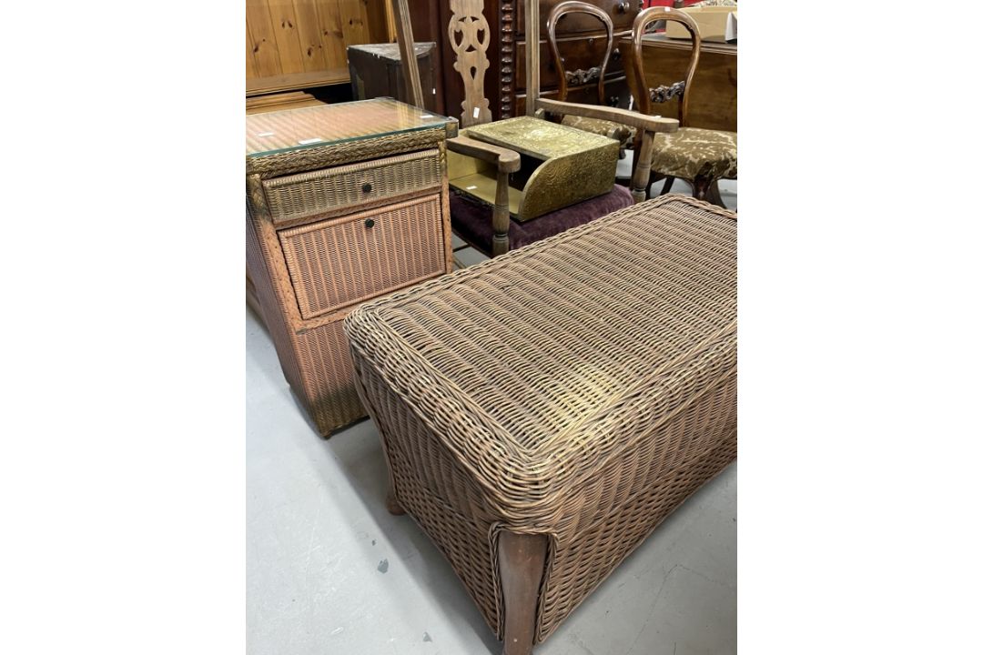 20th cent. Lloyd Loom bathroom unit with a glass top above a drawer and fall front, approx. 28ins. x - Image 1 of 2