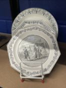 Late 18th/early 19th cent. French creamware plates, one Creil and printed with Magius rebuking the