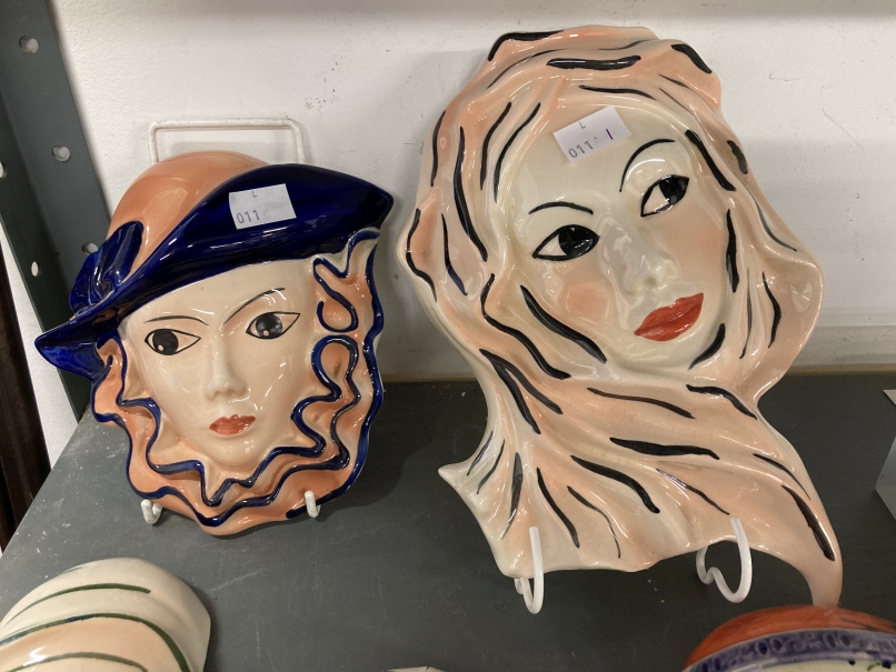 20th cent. Ceramics: Art Deco style Crown Devon pottery wall masks, hand painted and signed by - Image 6 of 6