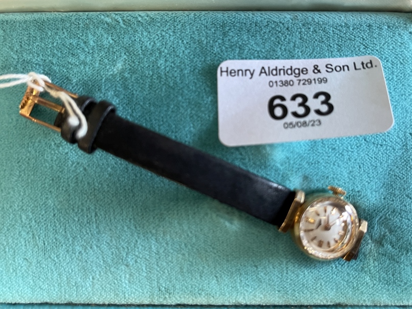 Watches: Ladies yellow metal Longines cocktail watch, 15mm circular silver coloured dial on a