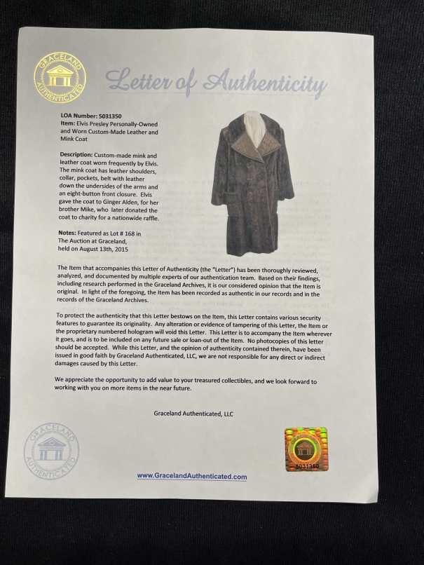 Elvis Presley Personally-Owned and Worn Custom-Made Leather and Mink Coat: Offered is a custom- - Image 2 of 4
