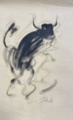 Sunil Das (Indian 1939-2015): Rearing bull Signed SUNIL DAS (lower right) Charcoal 35¾ins. x