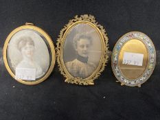 Objects of Virtu:19th cent. Ivory portrait miniature of a young woman in a gilt oval frame Ivory