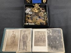 Militaria: Album of mixed Carte d'Visite postcards and photographs relating to WWI soldiers, nurses,
