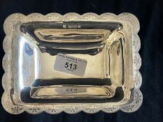 Hallmarked Silver: Rectangular shaped bon bon dish with scalloped border. 6ins. x 4¼ins. Weight 6.