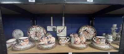 Ceramics: 19th cent. Crown Derby Imari tea set, one cake A/F, one saucer small chip, one side