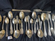 White metal Swiss silver assorted flatware stamped 800. Plus three hallmarked teaspoons. Total