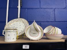 20th cent. Dresden coffee pot painted with bouquets of flowers. New Hall cups and saucer red and