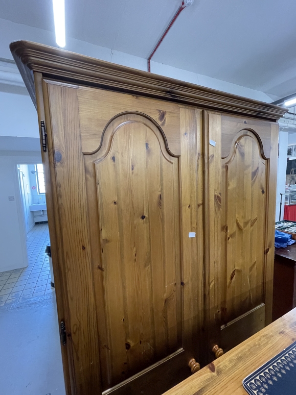 20th cent. Pine single wardrobe, bedside chest and bookcase. (3) - Image 2 of 2